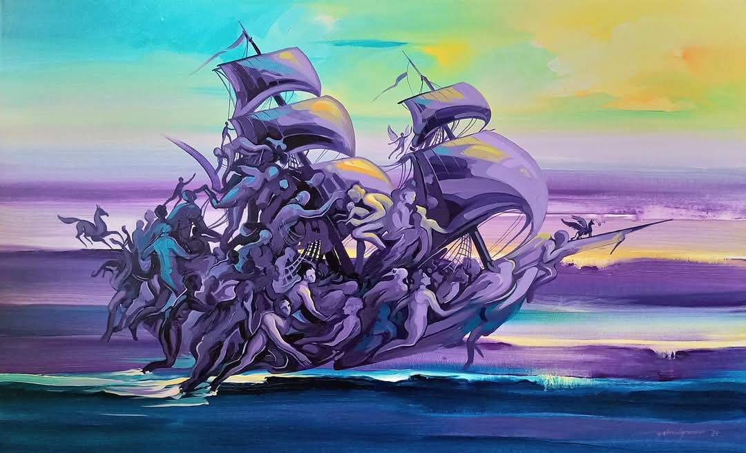 Odyssey 2, acrylics on canvas, 47x77cm